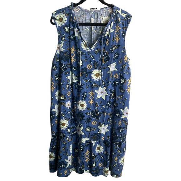 Sonoma Sleeveless Scoop Neck Sundress with pockets floral blue yellow and tan - Picture 8 of 12